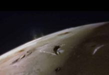 A Brush with Luck: Space Probe Swings Past Pizza-Moon Io, Possibly Witnessing Twin Volcanic Eruptions
